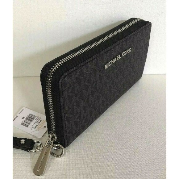 New Michael Kors Jet Set Travel Large Flat Phone Case Logo Wallet Black - Picture 3 of 6
